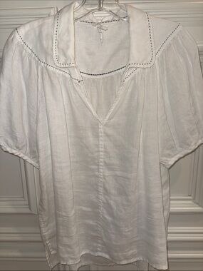 Anthropologie White V-Neck linen Collar Blouse